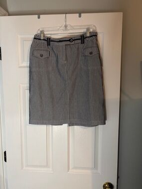 Striped Navy and White Cotton Blend Skirt